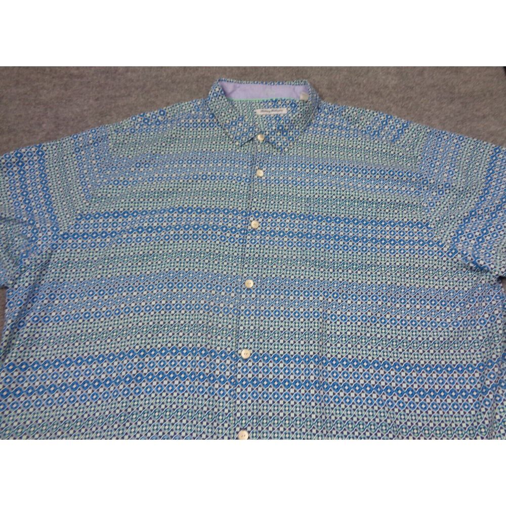 Tommy Bahama Hawaiian Shirt Mens 4XLB Blue Geometric Short Sleeve Camp Button Up